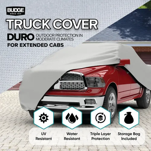 Vista 2 de Budge Duro - Cubierta para camioneta de 3 capas, protección exterior resistente a UV, agua y polvo, compatible con camionetas de cabina extendida