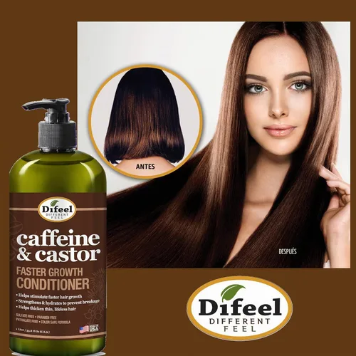 Vista 2 de Difeel Acondicionador de cafeína y ricino para un crecimiento más rápido del cabello, 33.8 oz.