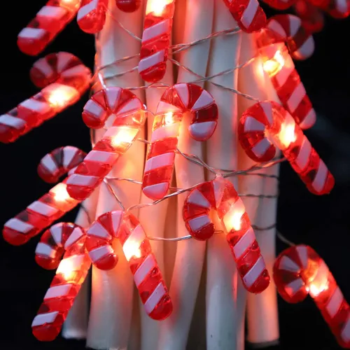 Vista 2 de Impress Life Guirnalda de luces navideñas de bastón de caramelo, 10 pies 20 luces LED 3D Plus centelleantes, funciona con USB y batería con control
