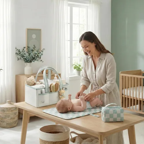 Vista 8 de Organizador de Pañales PeraBella XL con Asa, Bolsa de Regalo para Baby Shower, Artículos Imprescindibles para Registro de Búsqueda, Organizador