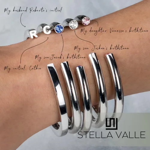 Vista 4 de Stella Valle March Birthstone Cuff Bracelet Rhodium Plated Inspirational Bracelets for Women Adjustable Band Bracelet Gift for Her with Swarovski