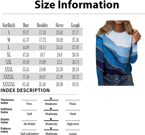 Vista 5 de Lindas camisas para mujer, cuello redondo, manga larga, informal, estampadas, para otoño