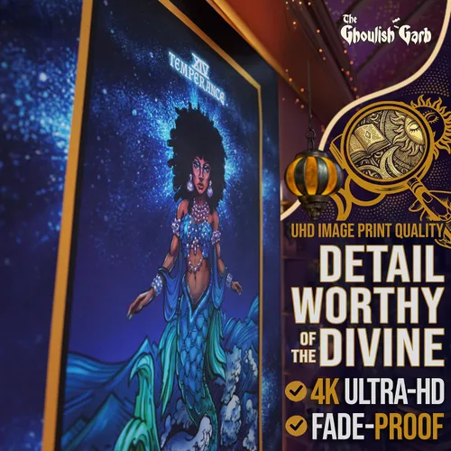Vista 6 de Tapiz de cartas del tarot de la diosa Yemaya Temperance, sirena africana Yoruba, diosa pagana, bruja pagana, decoración del hogar (60 x 50 pulgadas)