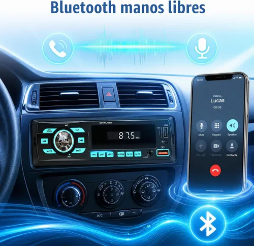 Vista 3 de Radio de coche Bluetooth Single DIN Audio estéreo para automóvil, audio para automóvil con Bluetooth dual y control de aplicaciones, compatible