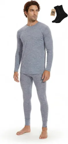 Vista 10 de MERINNOVATION Merino Wool Base Layer Set for Men 100% Merino Wool Pajamas Set Thermal Sleep PJS Lite - Midweight Top, Bottom . Carbón 165