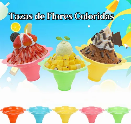 Vista 7 de ZENFUN 200 tazas de cono de nieve de flores coloridas con pajitas de cuchara (8 onzas)
