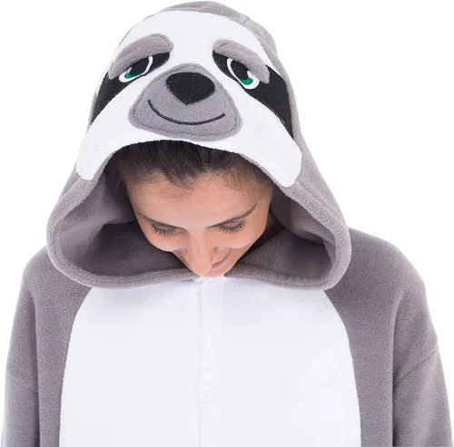 Vista 5 de Spooktacular Creations Pijama unisex de perezoso para adultos, disfraz de perezoso de felpa con sombrero y guante para fiestas de disfraces
