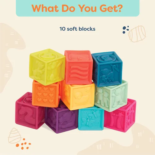 Vista 2 de B. toys- B. Baby – Baby Blocks – Stacking & Building Toys for Babies – 10 Soft Blocks with Numbers, Shapes, Animals – Educational & Developmental