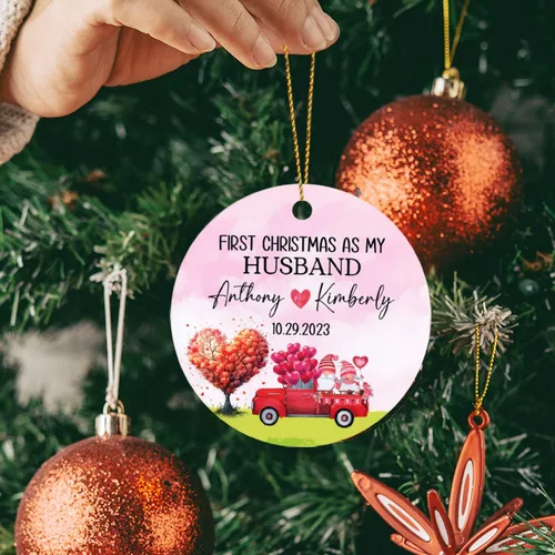Vista 5 de Adorno de Navidad personalizado con nombre y aniversario de boda, regalo para marido, adorno personalizado para la primera Navidad como mi marido