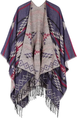 Vista 81 de Chales cálidos para mujer, cárdigan con frente abierto, estilo vintage, poncho