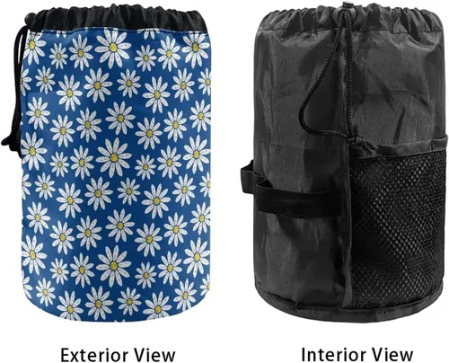 Vista 3 de Poceacles Bolsas de maquillaje con cordón para mujer, bolsa de cosméticos de viaje, multifuncional, bolsa de almacenamiento, Margarita azul