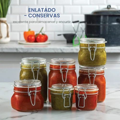 Vista 7 de Bormioli Rocco Tarros de almacenamiento de vidrio transparente: tapa hermética con bisagras con junta a prueba de fugas, recipiente de comida