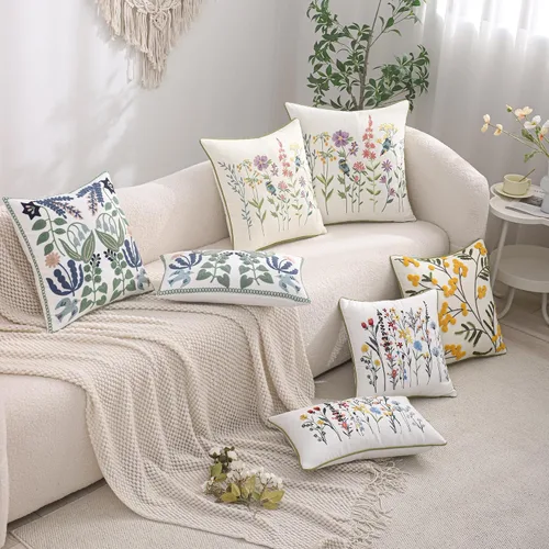 Vista 9 de Fundas de almohada bordadas de 16 x 16 pulgadas, paquete de 2 Aves y flores
