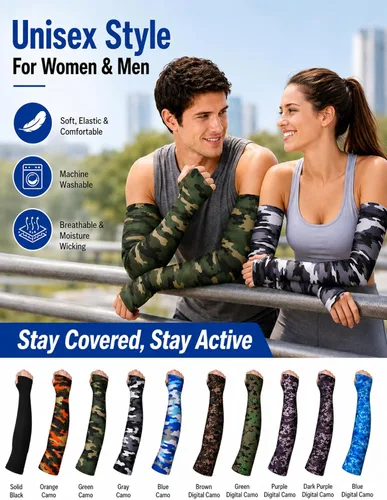 Vista 5 de Bememo - 10 pares de mangas de brazo unisex elásticas con protección UV para brazos, mangas de seda de hielo, mangas de enfriamiento para brazos