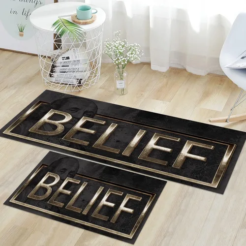 Vista 14 de GUBIYU Juego de 2 alfombras y tapetes de cocina color beige y dorado para billetes de 100 dólares, alfombra divertida y fresca para baño