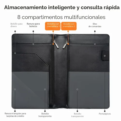 Vista 3 de Forvencer - Libreta para servidor, 2 bolsillos con cremallera, libros para camarera Waitress Book for Servers, Fits Waitress Apron, Guest Book