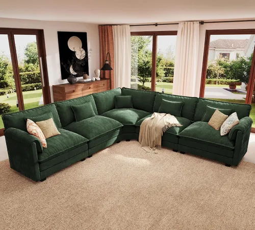Vista 30 de ELUCHANG Sofá Seccional Modular en Forma de L de 113 pulgadas, cómodo sofá nube de 4 asientos con otomana móvil, sofá de asiento profundo para sala