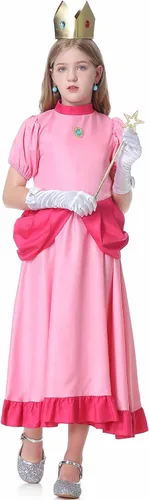 Vista 6 de Ladhow Disfraz de princesa melocotón para niñas, vestido rosa con accesorios para Halloween