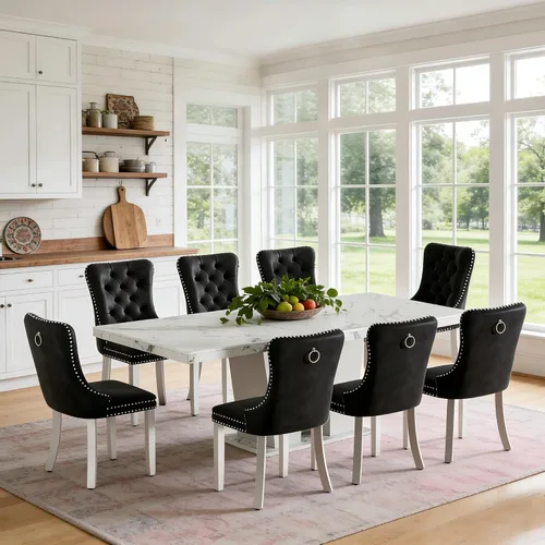 Vista 34 de Mesa de comedor extensible de 78.74 pulgadas para 6 8 y 10 pulgadas, moderna mesa de comedor extensible de granja con base de doble pedestal, mesa