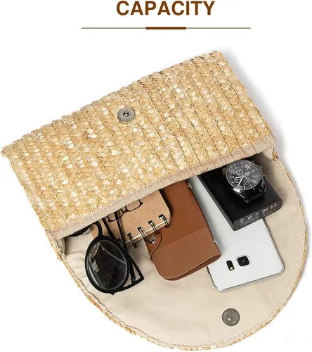 Vista 5 de JOSEKO - Bolso de mano de paja para mujer, bolso de mano de playa para verano
