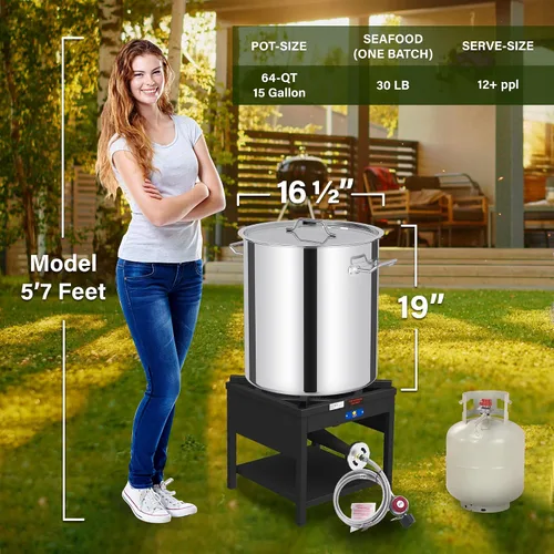 Vista 3 de ARC - Olla de acero inoxidable de 64 cuartos con freidora de propano de 200,000 BTU, olla para hervir mariscos, olla para hervir cangrejo, olla