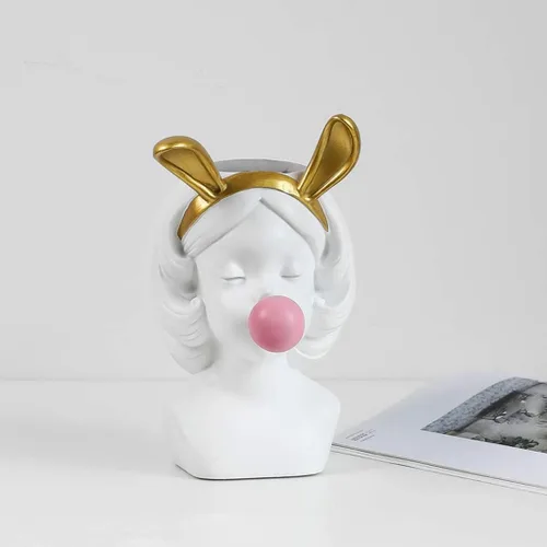 Vista 3 de Pequeño florero de resina nórdica linda chica chicle estatua figura suculenta planta maceta moderna decoración del hogar soporte para bolígrafo