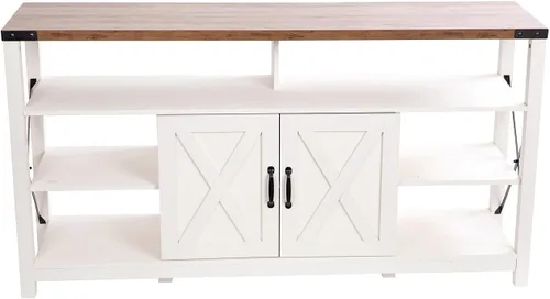 Vista 10 de Flash Furniture Wyatt - Mueble de TV alto y moderno de 60 pulgadas, gabinete de consola gris costero, estante central ajustable, estantes fijos
