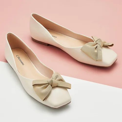 Vista 7 de C.Paravano - Zapatos planos para mujer, punta cuadrada , hechos de cuero, bailarinas sin cordones
