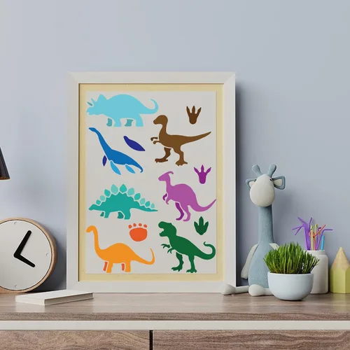 Vista 8 de MAYJOYDIY 10 plantillas de dinosaurios de 6 x 6 pulgadas, plantillas de pintura de dinosaurios de animales con pincel de pintura Tyrannosaurus Rex