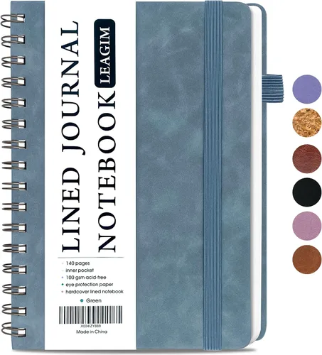 Vista 13 de LEAGIM Cuaderno rayado en espiral para mujeres y hombres, cuaderno de tapa dura con rayas universitarias para trabajo y toma de notas, diarios