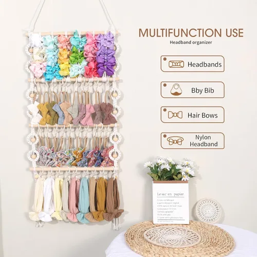 Vista 5 de POVETIRE Soporte para diadema organizador de lazos para el pelo de niñas, colgador de lazo para bebé, accesorios para el cabello, organizador