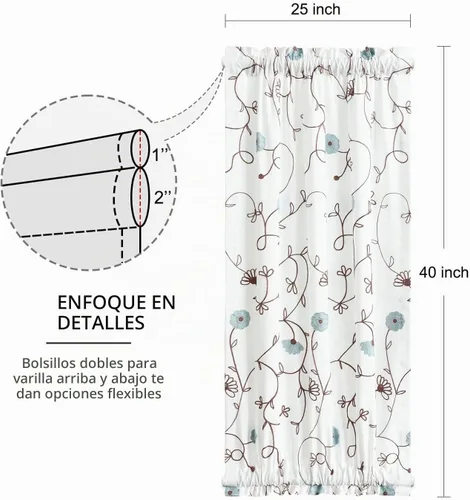 Vista 3 de VOGOL Cortinas de luz lateral para puerta delantera, paneles de puerta francesa con textura de lino corto de 40 pulgadas de largo, diseño bordado