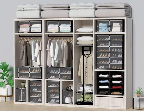 Vista 4 de HOMIDEC - Zapatero de 10 niveles para almacenamiento de 20 pares de zapatos, estantes de plástico para zapatos, organizador para armario, pasillo