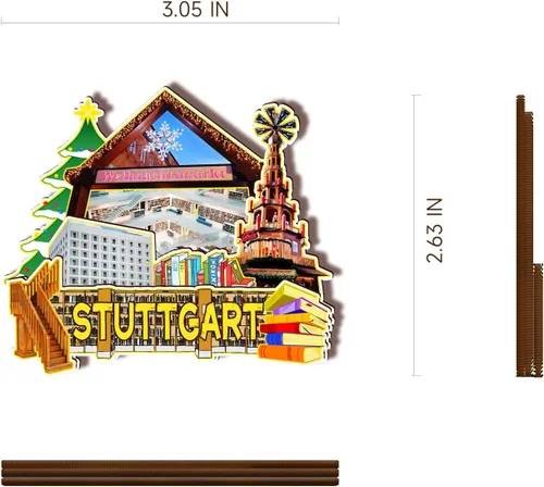 Vista 3 de Imán de madera de Alemania Stuttgart 3D para nevera, recuerdos coleccionables, decoración hecha a mano, artesanías 2