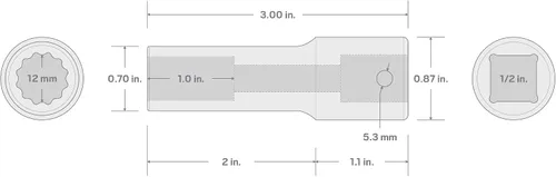 Vista 6 de TEKTON - Enchufe de impacto de 12 puntos de 1/2 pulgada x 0.472 in SID23312