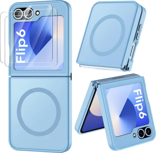 Vista 24 de ORETECH Magnético para Samsung Galaxy Z Flip 6 con 2 protectores de Negro
