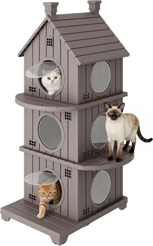 Vista 9 de Casa para gatos al aire libre, resistente a la intemperie, casas de resina duradera para gatos interiores y exteriores, refugio para gatos al aire