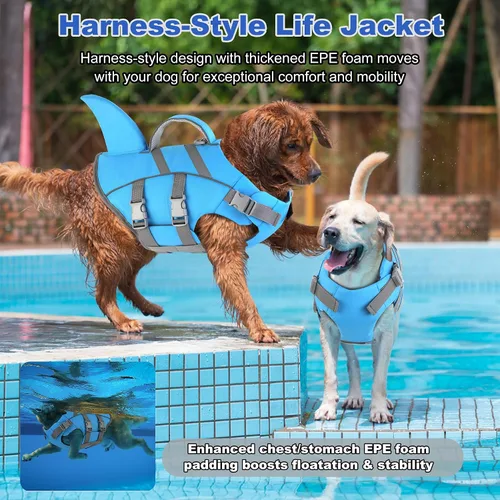 Vista 8 de Dogcheer Chaleco salvavidas para perro, tiburón, chaleco salvavidas reflectante para nadar en barco, chaleco de natación ajustable para cachorros