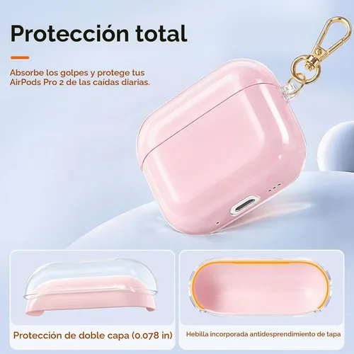 Vista 3 de Funda para AirPods Pro 2ª/1ª con cordón y kit de limpieza, rosa C-rosa
