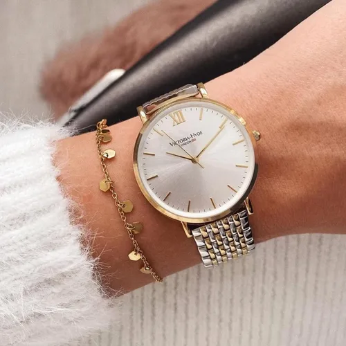Vista 6 de VICTORIA HYDE Reloj de pulsera de cuarzo dorado para mujer, correa de acero inoxidable, resistente al agua, con pulsera