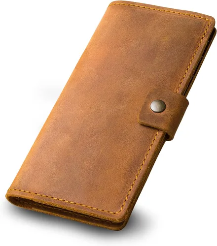 Vista 22 de PEGAI Handmade Minimalist Design Checkbook Cover 100% Distressed Full Grain Horse Leather Checkbook Wallet Business Checkbook Binder Clark
