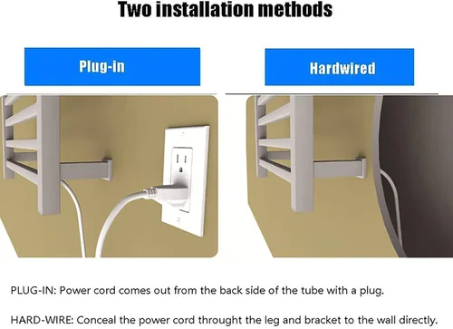 Vista 8 de Calentador de toallas eléctrico, toallero térmico con 3 ganchos, interruptor LED de acero inoxidable 304, calentador de toallas de baño montado