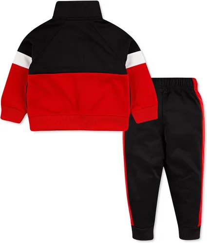 Vista 2 de Nike Conjunto de 2 piezas de chaqueta y pantalones de tricot con cremallera completa para niños pequeños (negro (86F705-023)rojo, 4 años), Negro