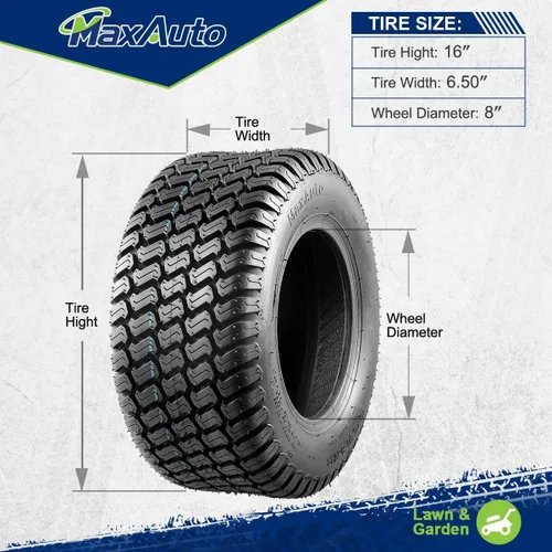Vista 5 de MaxAuto 2 neumáticos para cortacésped de 16 x 6.50-8 para tractores de jardín, cortacéspedes, 4PR, sin cámara
