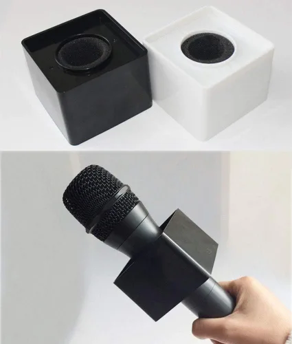 Vista 6 de 2 piezas portátil cuadrado en forma de cubo micrófono entrevista micrófono bandera bandera logo superior ABS material, blanco y negro