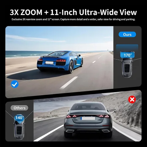 Vista 4 de JOMISE G814 11" 4K+2.5K Cámara de Espejo Retrovisor — Sin WiFi/Bluetooth, Cámara de Salpicadero Frontal y Trasera, Grabadora de Evidencia Pura