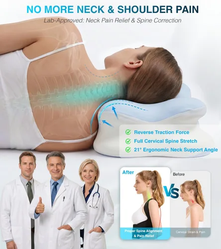 Vista 3 de Almohada de apnea del sueño, almohada cervical para el dolor de cuello y alivio de ronquidos, almohada ergonómica de enfriamiento de espuma