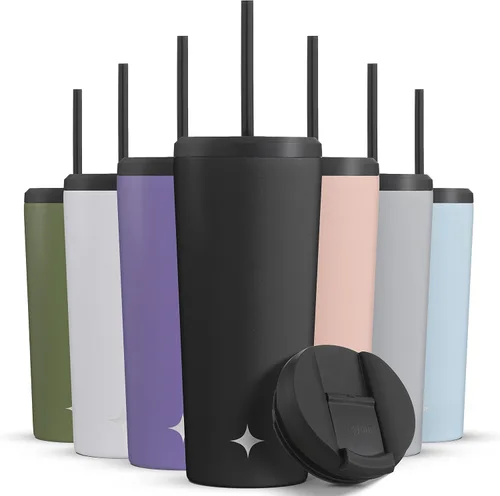 Vista 15 de JoyJolt Vaso de 20 onzas con triple aislamiento con tapa y popote (2 cada uno) de acero inoxidable de doble pared al vacío, con forro de cobre