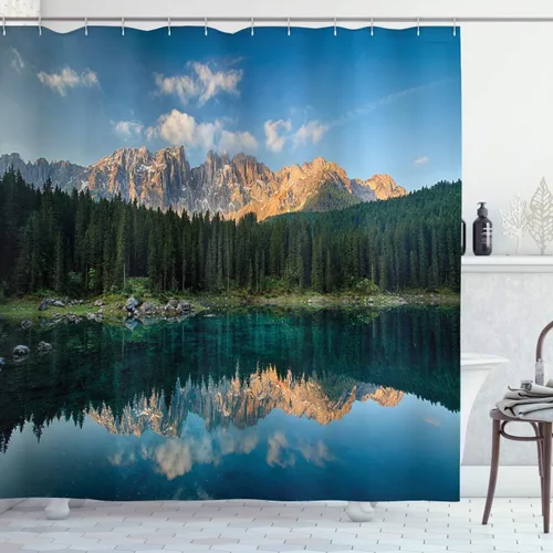 Vista 8 de Ambesonne Decor Collection, juego de cortina con ganchos para regadera Amarillo y marrón