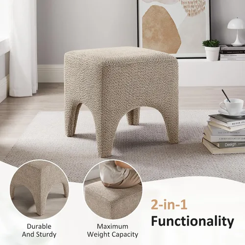 Vista 4 de Boucle - Taburete otomán cuadrado moderno de 17 pulgadas, taburete de tocador para maquillaje, reposapiés rectangular para sofá, taburete otomán